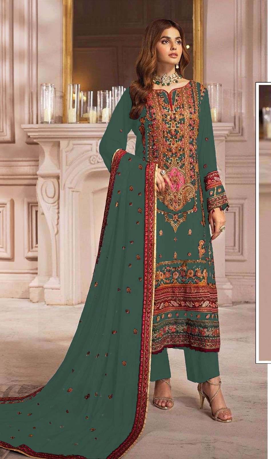 DESIGNER FANCY WEDDING PARTY WEAR GREEN GEORGETTE STRAIGHT INDIAN PAKISTANI SALWAR SUIT SRH 1065 D