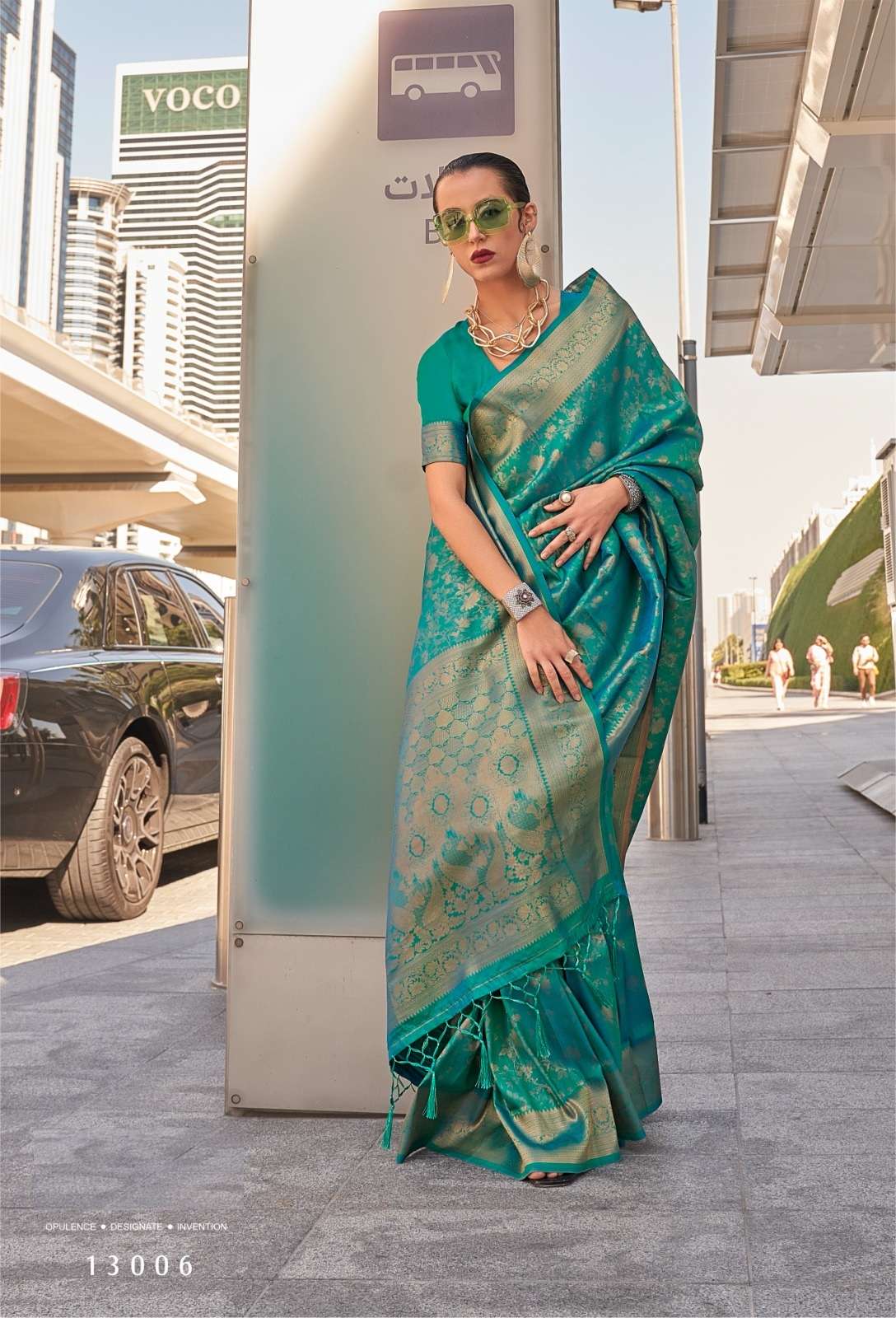 DESIGNER FANCY WEDDING PARTY WEAR INDIAN BLUE GREEN SILK SAREE COLLECTION SM RJBR KZAINAB 13006