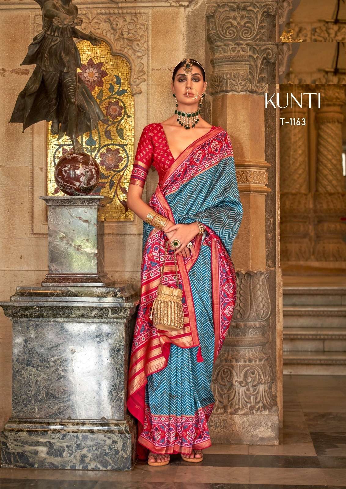 DESIGNER FANCY WEDDING PARTY WEAR INDIAN BLUE SILK SAREE COLLECTION SM RATH KUNTI 1163