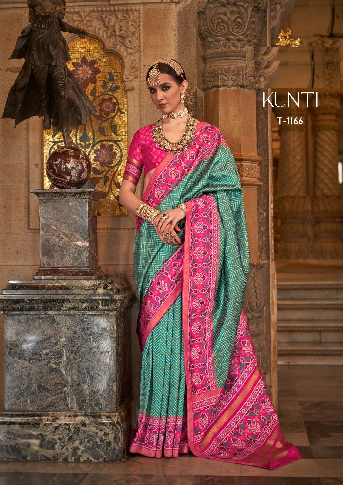 DESIGNER FANCY WEDDING PARTY WEAR INDIAN GREEN SILK SAREE COLLECTION SM RATH KUNTI 1166