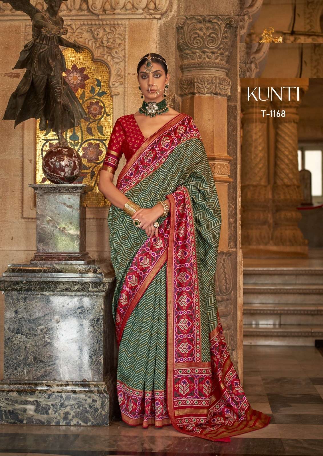 DESIGNER FANCY WEDDING PARTY WEAR INDIAN GREEN SILK SAREE COLLECTION SM RATH KUNTI 1168