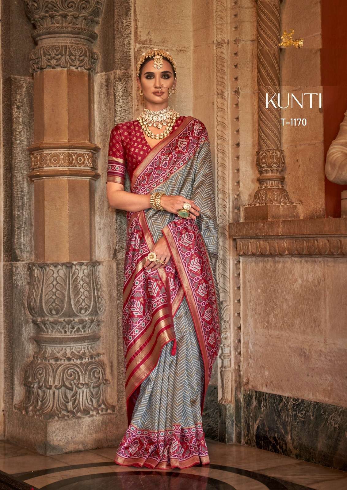 DESIGNER FANCY WEDDING PARTY WEAR INDIAN GREY SILK SAREE COLLECTION SM RATH KUNTI 1170