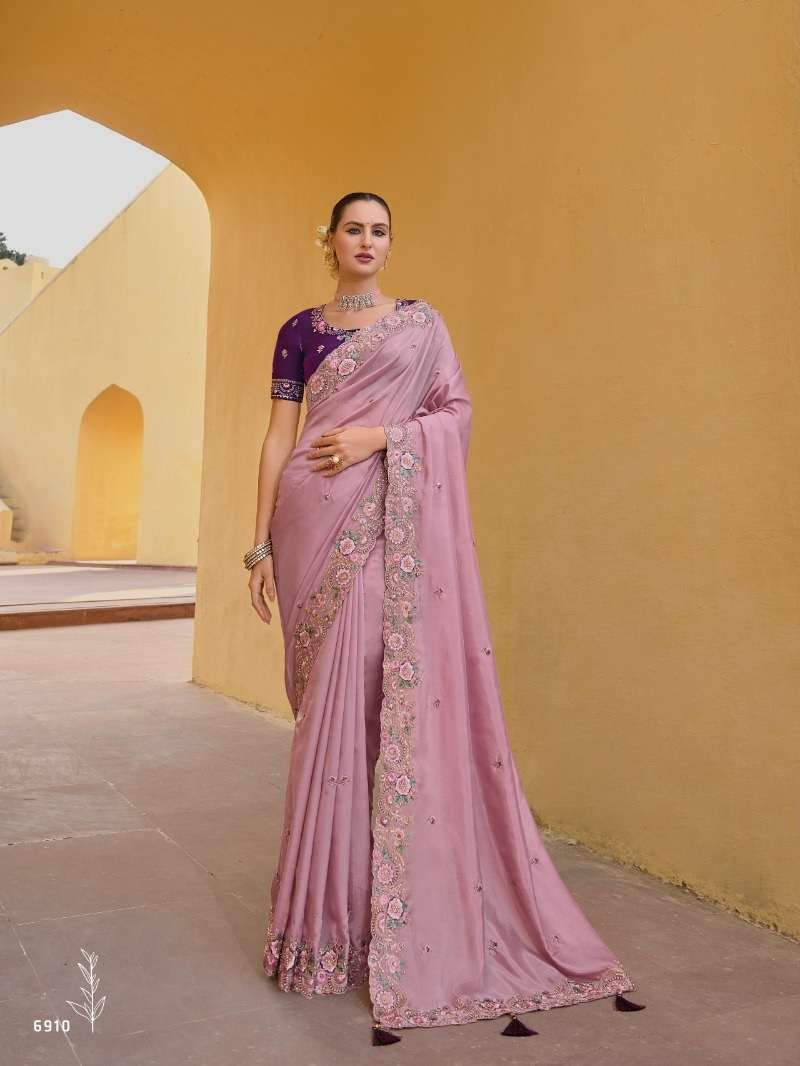 DESIGNER FANCY WEDDING PARTY WEAR INDIAN PINK ORGANZA SILK SAREE COLLECTION SM TATHASTU 6910