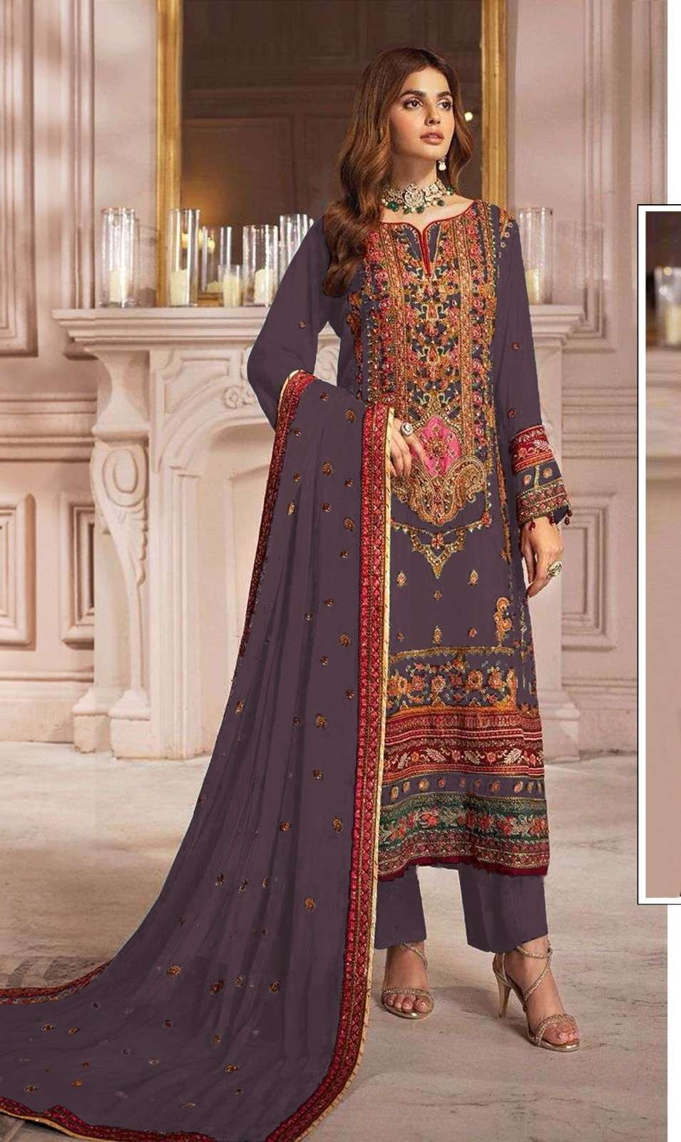 DESIGNER FANCY WEDDING PARTY WEAR LAVENDER GEORGETTE STRAIGHT INDIAN PAKISTANI SALWAR SUIT SRH 1065 C