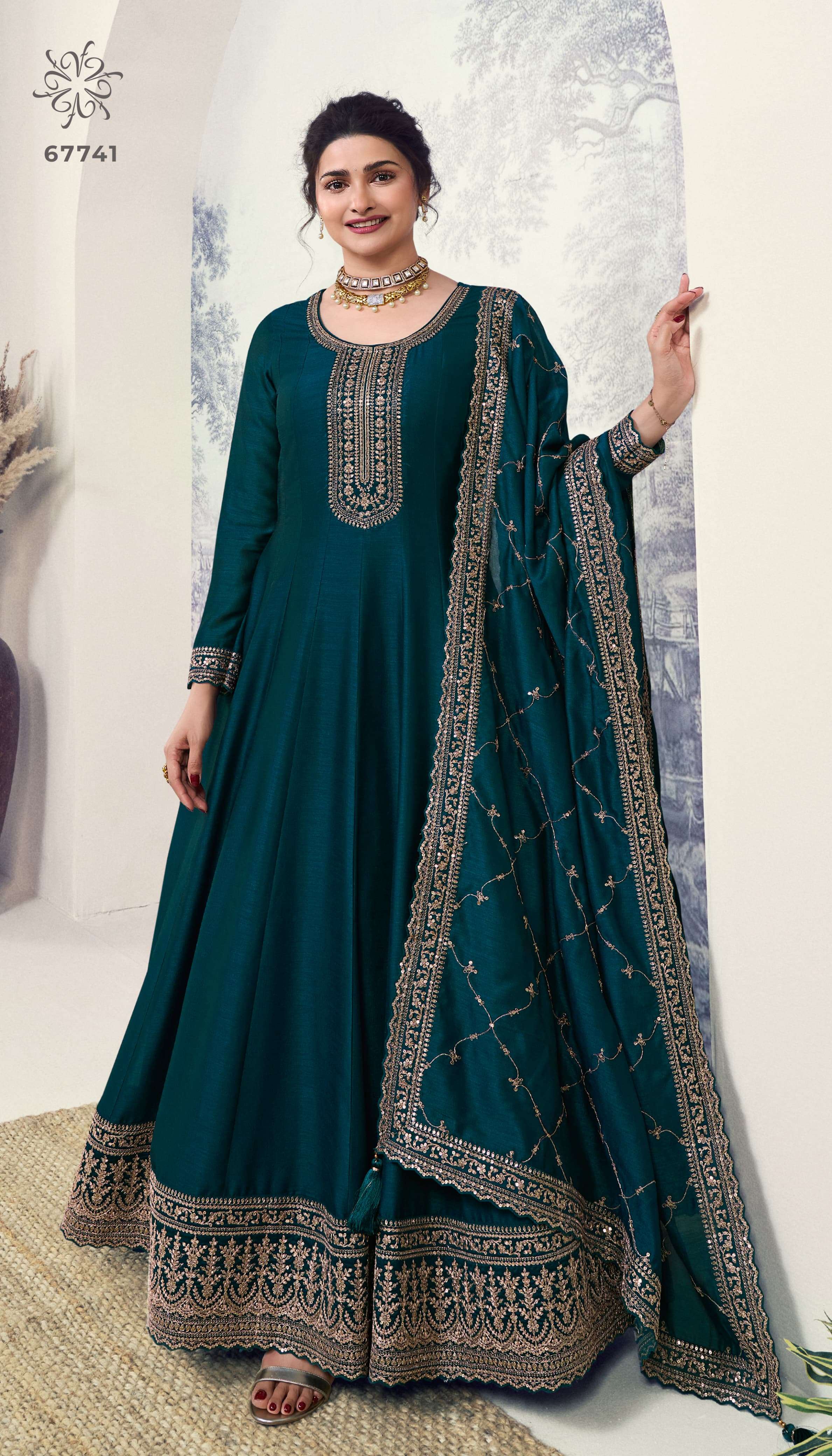 DESIGNER FANCY WEDDING PARTY WEAR PREMIUM GEORGETTE SILK GREEN ANARKALI SALWAR SUIT GOWN RH AALIYA 67741