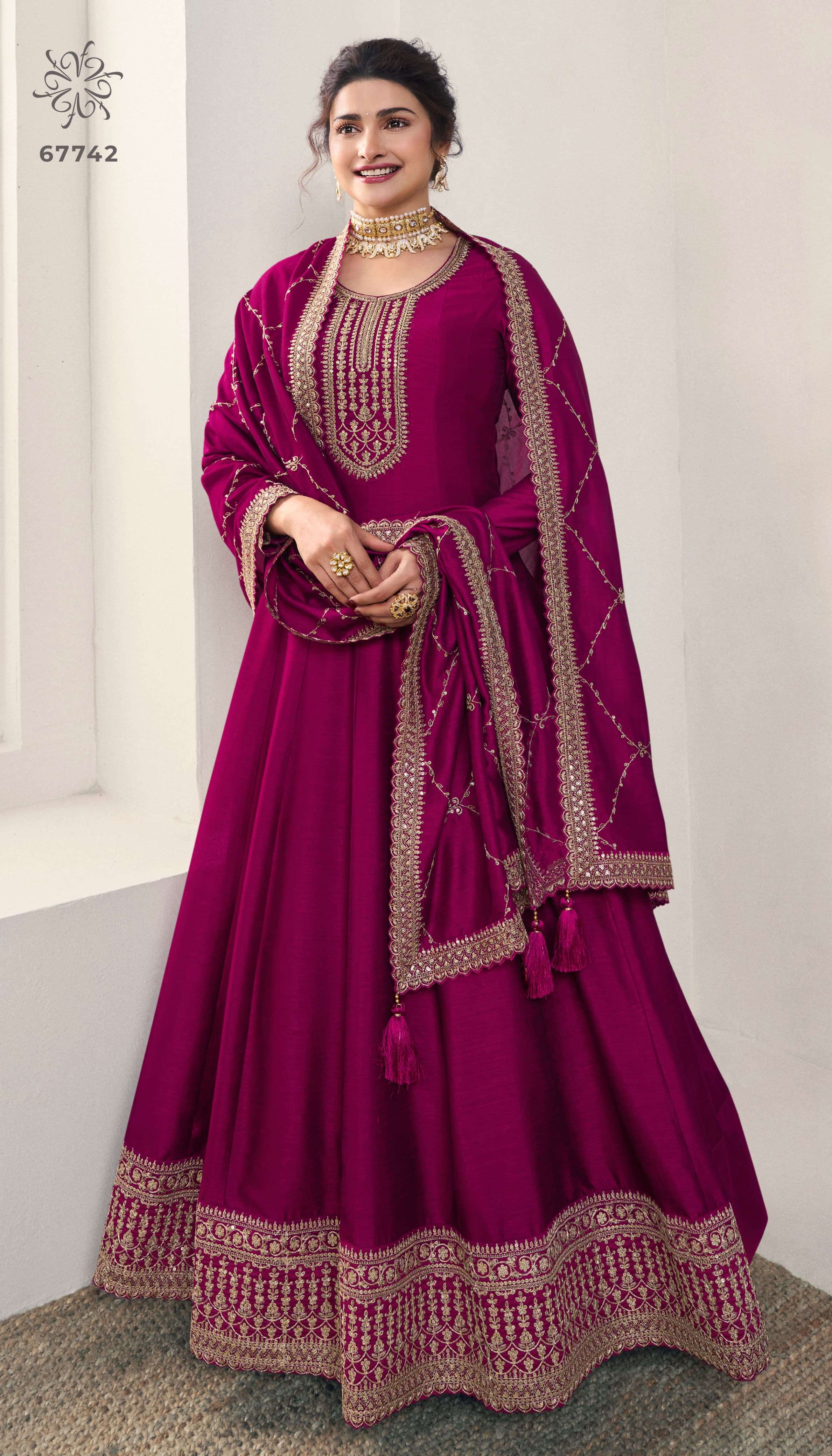 DESIGNER FANCY WEDDING PARTY WEAR PREMIUM GEORGETTE SILK DEEP PINK ANARKALI SALWAR SUIT GOWN RH AALIYA 67742