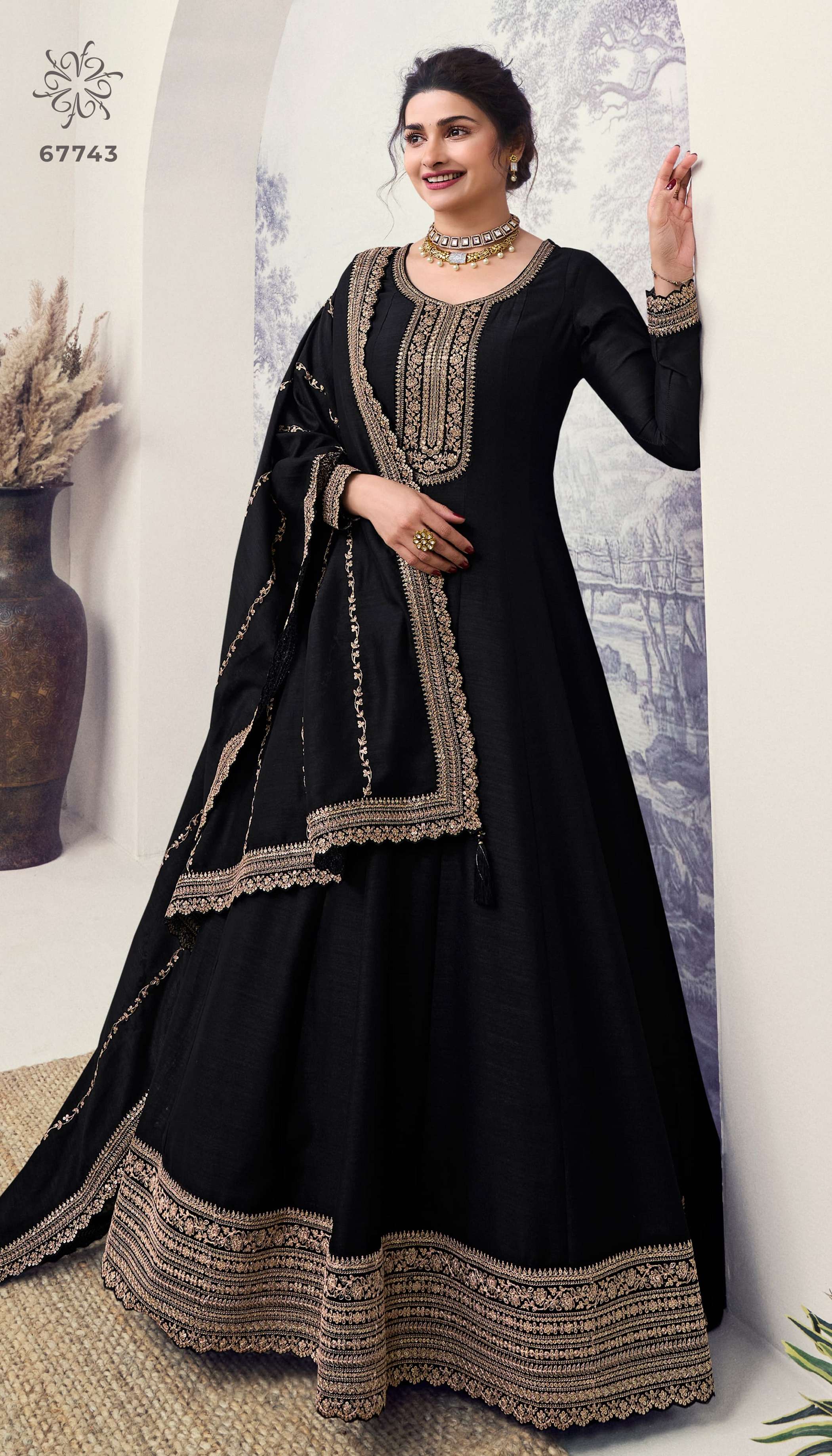 DESIGNER FANCY WEDDING PARTY WEAR PREMIUM GEORGETTE BLACK SILK ANARKALI SALWAR SUIT GOWN RH AALIYA 67743