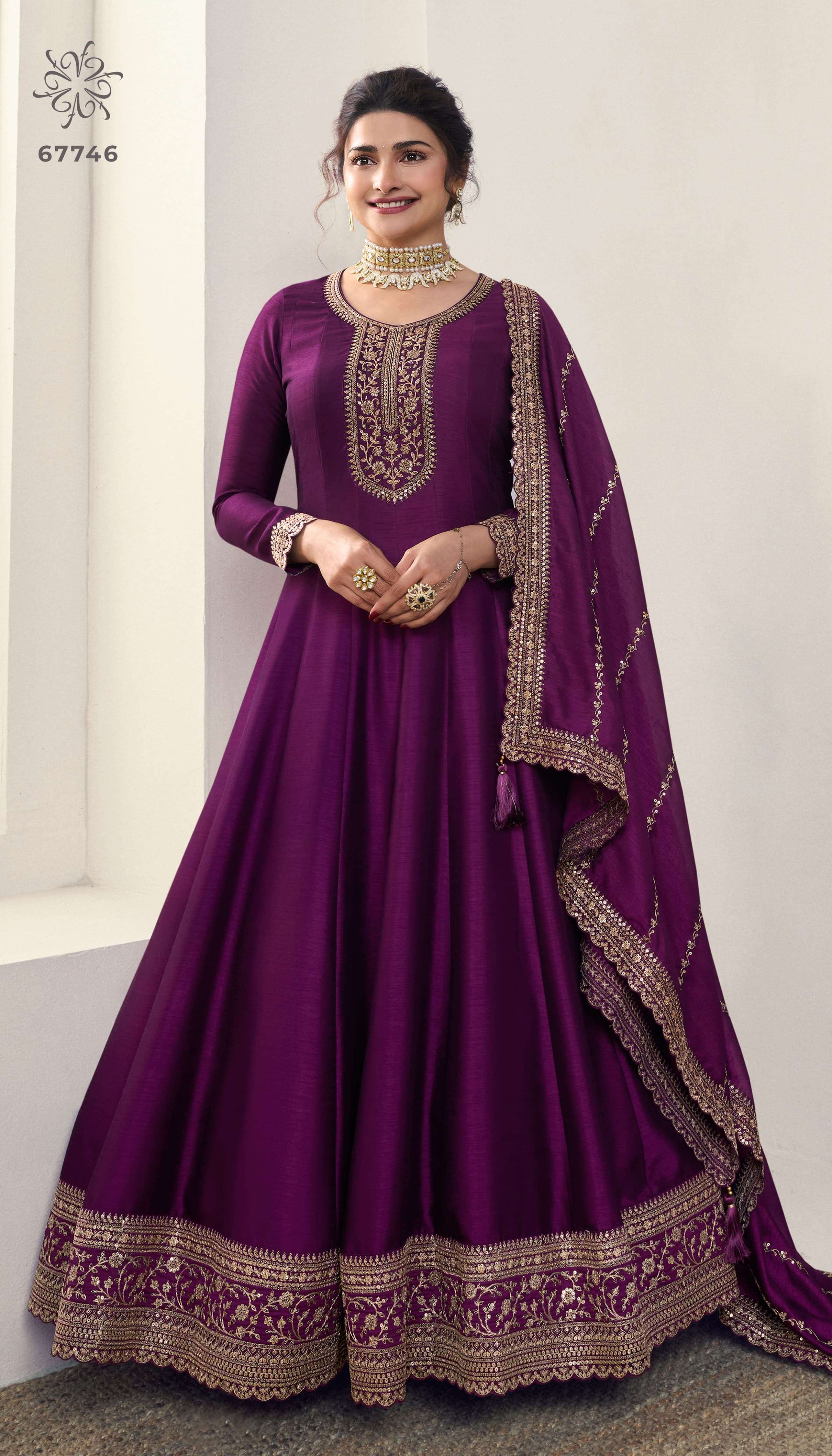 DESIGNER FANCY WEDDING PARTY WEAR PREMIUM GEORGETTE WINE SILK ANARKALI SALWAR SUIT GOWN RH AALIYA 67746