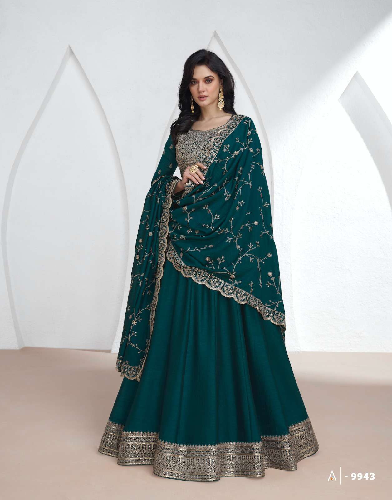 DESIGNER FANCY WEDDING PARTY WEAR PREMIUM SILK ANARKALI SALWAR SUIT GOWN AF SAROJ 9943