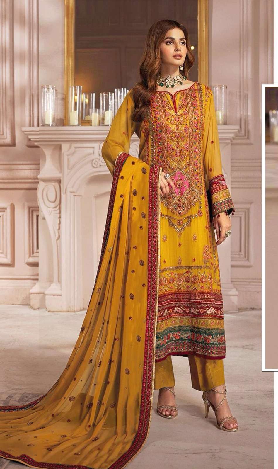 DESIGNER FANCY WEDDING PARTY WEAR YELLOW GEORGETTE STRAIGHT INDIAN PAKISTANI SALWAR SUIT SRH 1065 A