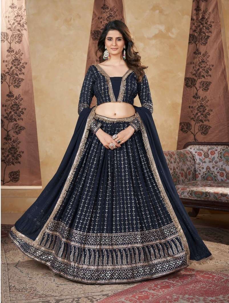 DESIGNER TRENDY STYLISH FANCY PARTY WEAR BLUE GEORGETTE LEHENGA CHOLI KF GIRLY 2403