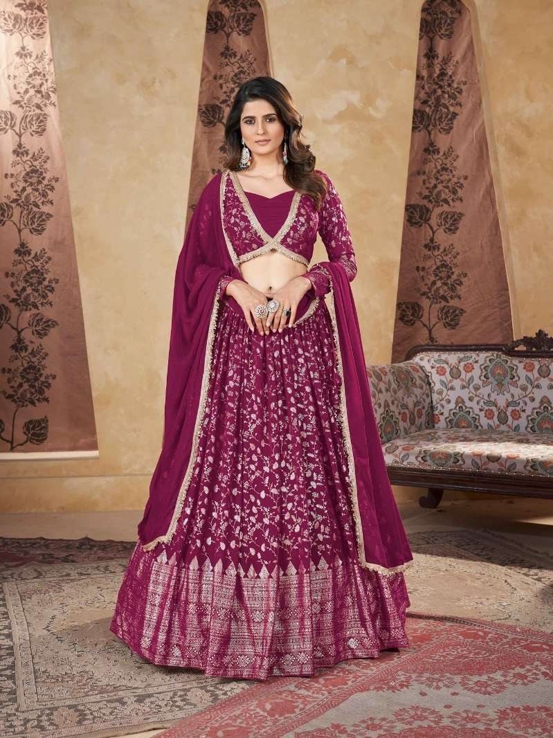 DESIGNER TRENDY STYLISH FANCY PARTY WEAR DEEP PINK GEORGETTE LEHENGA CHOLI KF GIRLY 2402