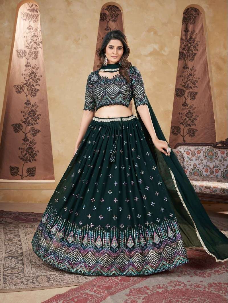 DESIGNER TRENDY STYLISH FANCY PARTY WEAR GREEN GEORGETTE LEHENGA CHOLI KF GIRLY 2401