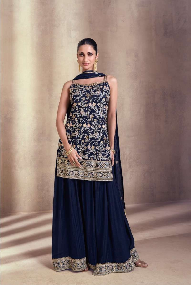 DESIGNER WEDDING PARTY WEAR GEORGETTE BLUE TOP SHARARA FANCY SALWAR SUIT CPR SIYONA 5407 C