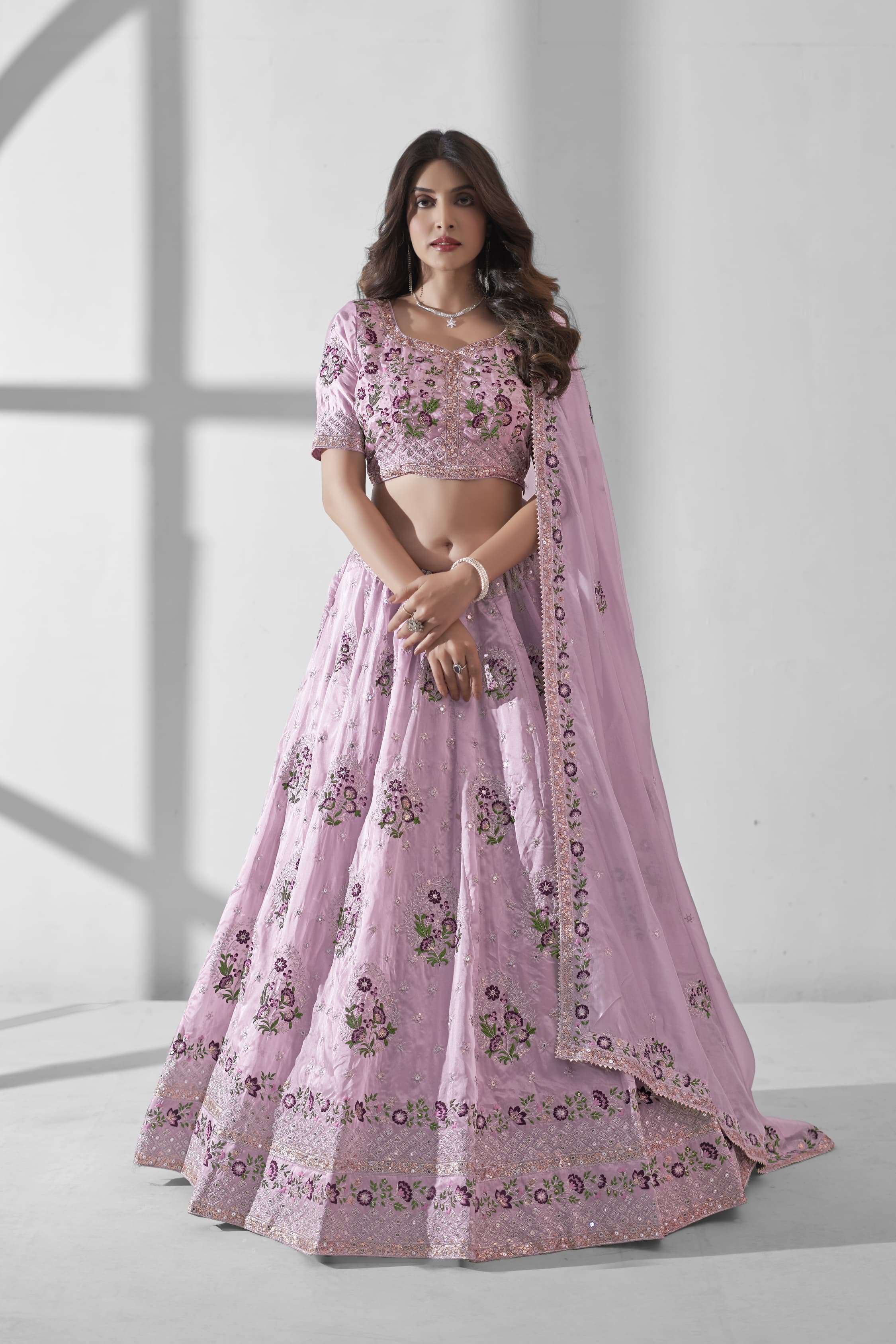 INDIAN BOLLYWOOD DESIGNER FANCY WEDDING BRIDAL PARTY WEAR PINK ORGANZA LEHENGA CHOLI DST 11012