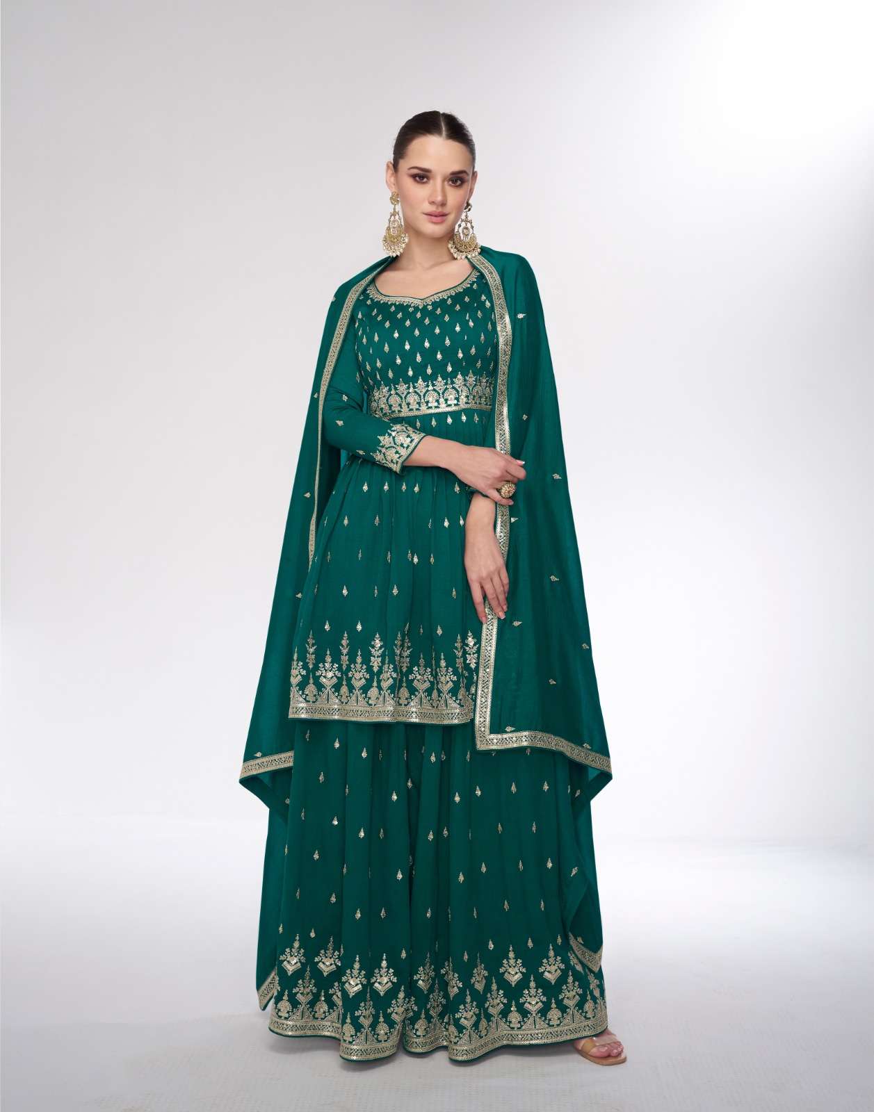 INDIAN DESIGNER FANCY WEDDING PARTY WEAR PREMIUM SILK GREEN SHARARA PALLAZO SALWAR SUIT AF SAHIRA 9991