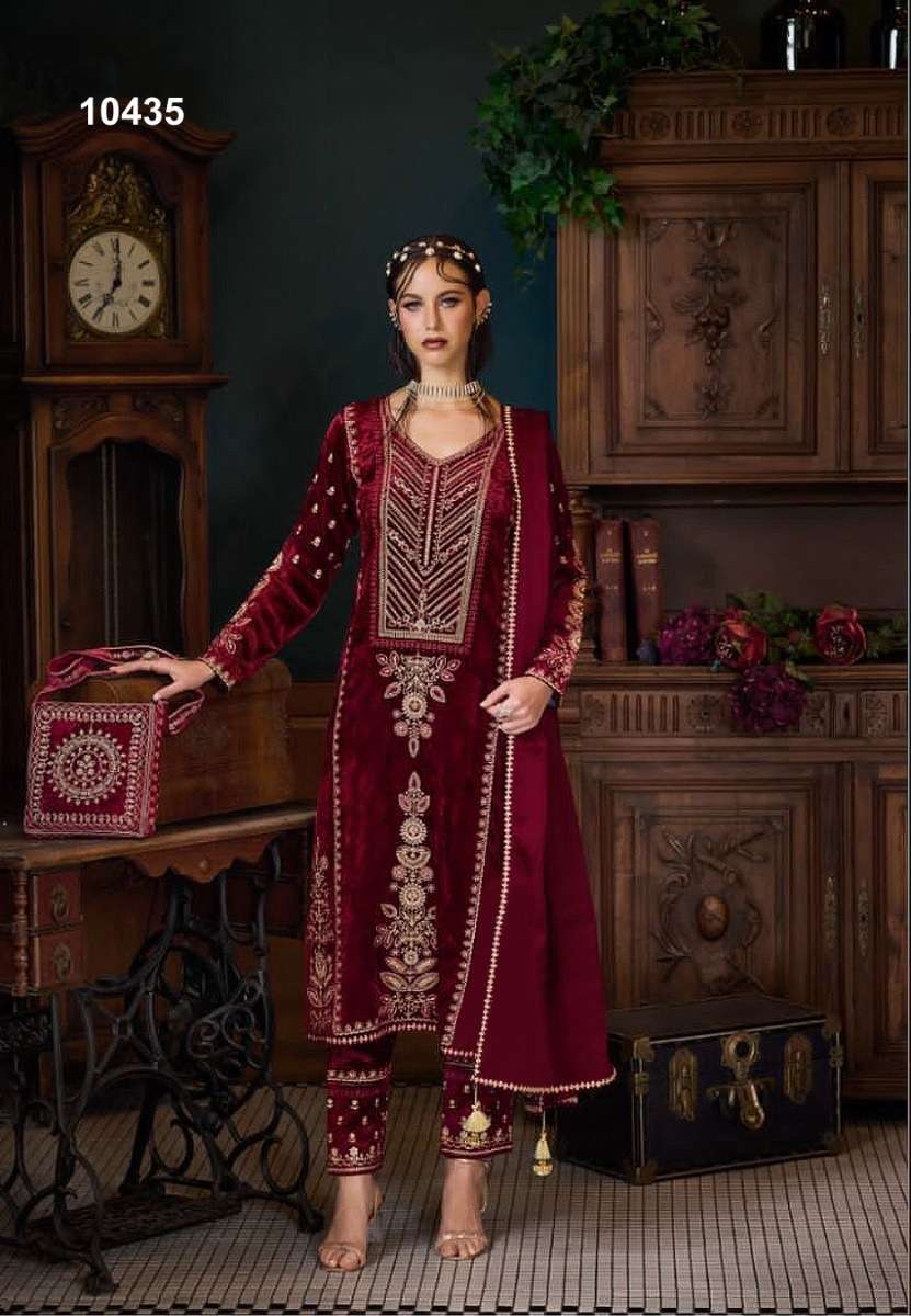 INDIAN PAKISTANI DESIGNER FANCY WEDDING PARTY WEAR PREMIUM RED VELVET STRAIGHT SALWAR SUIT CPR 10435