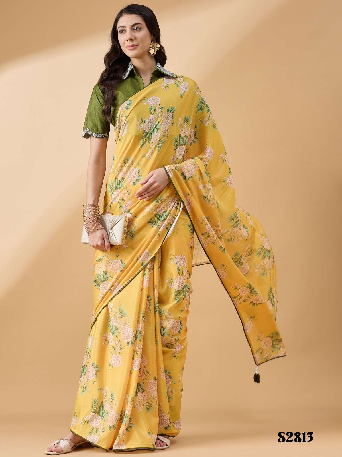 BOLLYWOOD DESIGNER FANCY WEDDING PARTY WEAR INDIAN FANCY YELLOW SILK SAREE DST MAHAVOGUE 2813