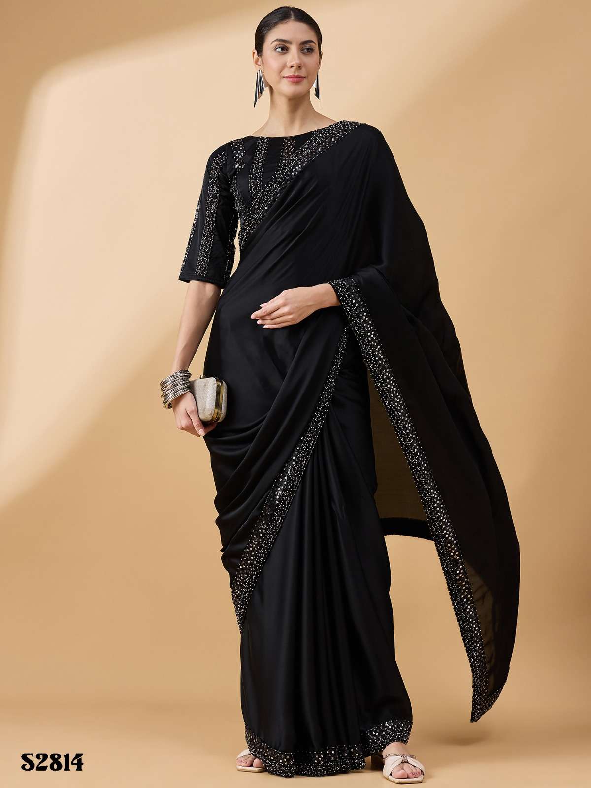 BOLLYWOOD DESIGNER FANCY WEDDING PARTY WEAR INDIAN FANCY BLACK SILK SAREE DST MAHAVOGUE 2814