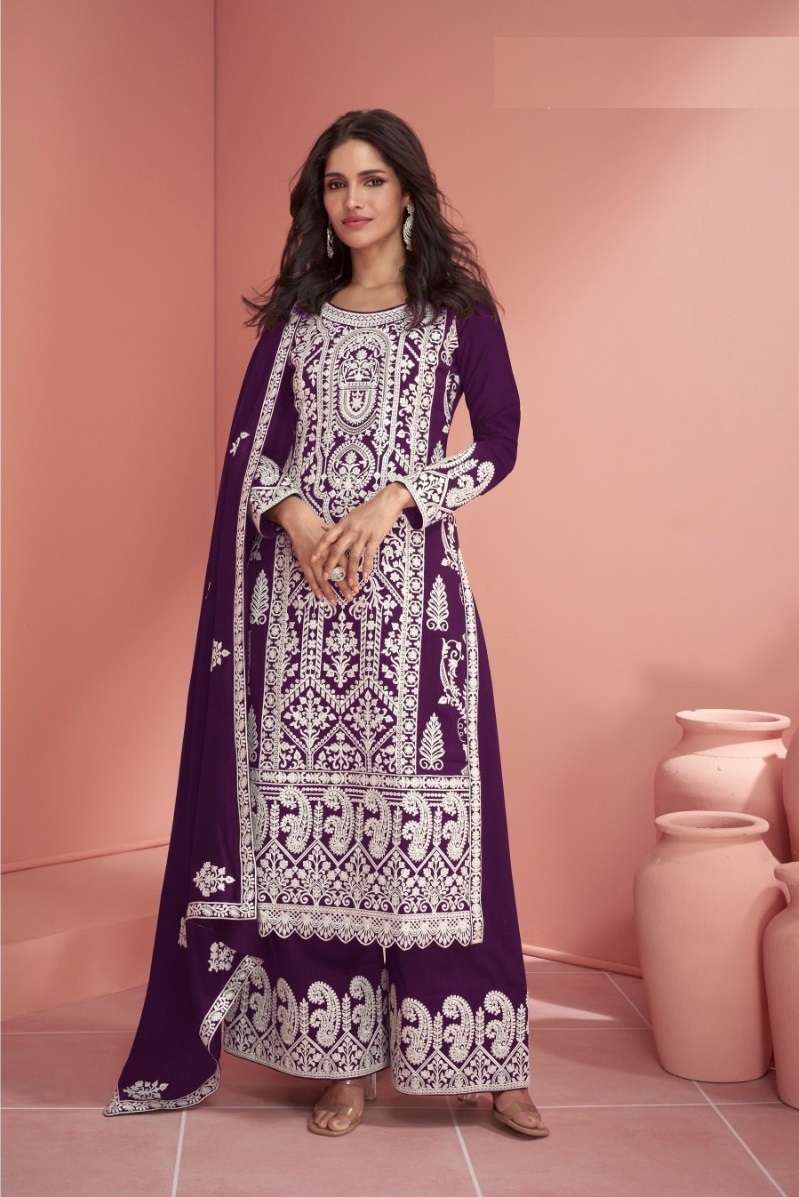 DESIGNER FANCY PARTY WEAR FAUX GEORGETTE WINE SHARARA PALAZZO SALWAR SUIT CPR 9903 B