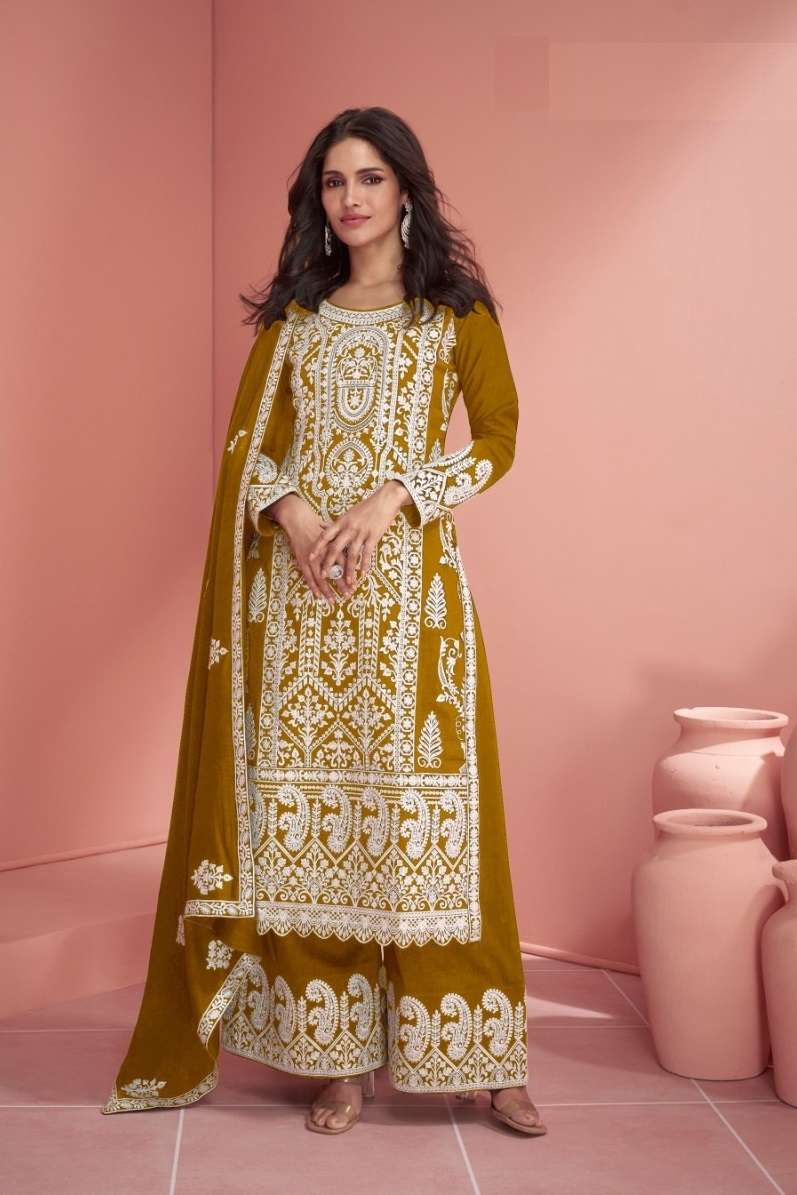 DESIGNER FANCY PARTY WEAR FAUX GEORGETTE YELLOW SHARARA PALAZZO SALWAR SUIT CPR 9903 C