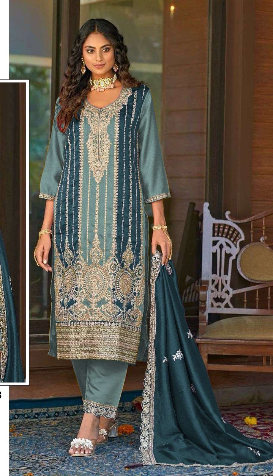 DESIGNER FANCY PARTY WEAR VICHITRA SILK STRAIGHT BLUE SALWAR SUIT SRH 1083 B