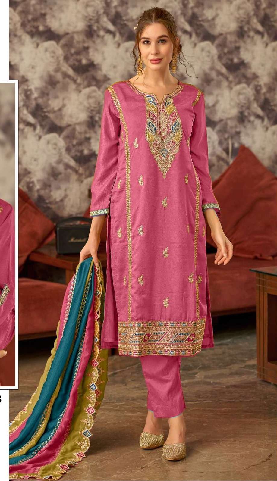 DESIGNER FANCY PARTY WEAR VICHITRA SILK STRAIGHT PINK SALWAR SUIT SRH 1086 B