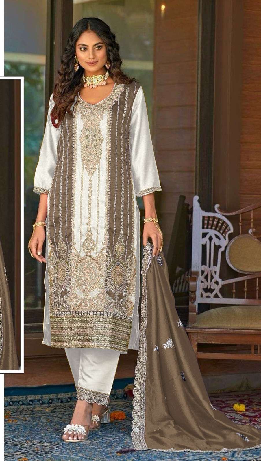 DESIGNER FANCY PARTY WEAR VICHITRA SILK STRAIGHT WHITE SALWAR SUIT SRH 1083 D