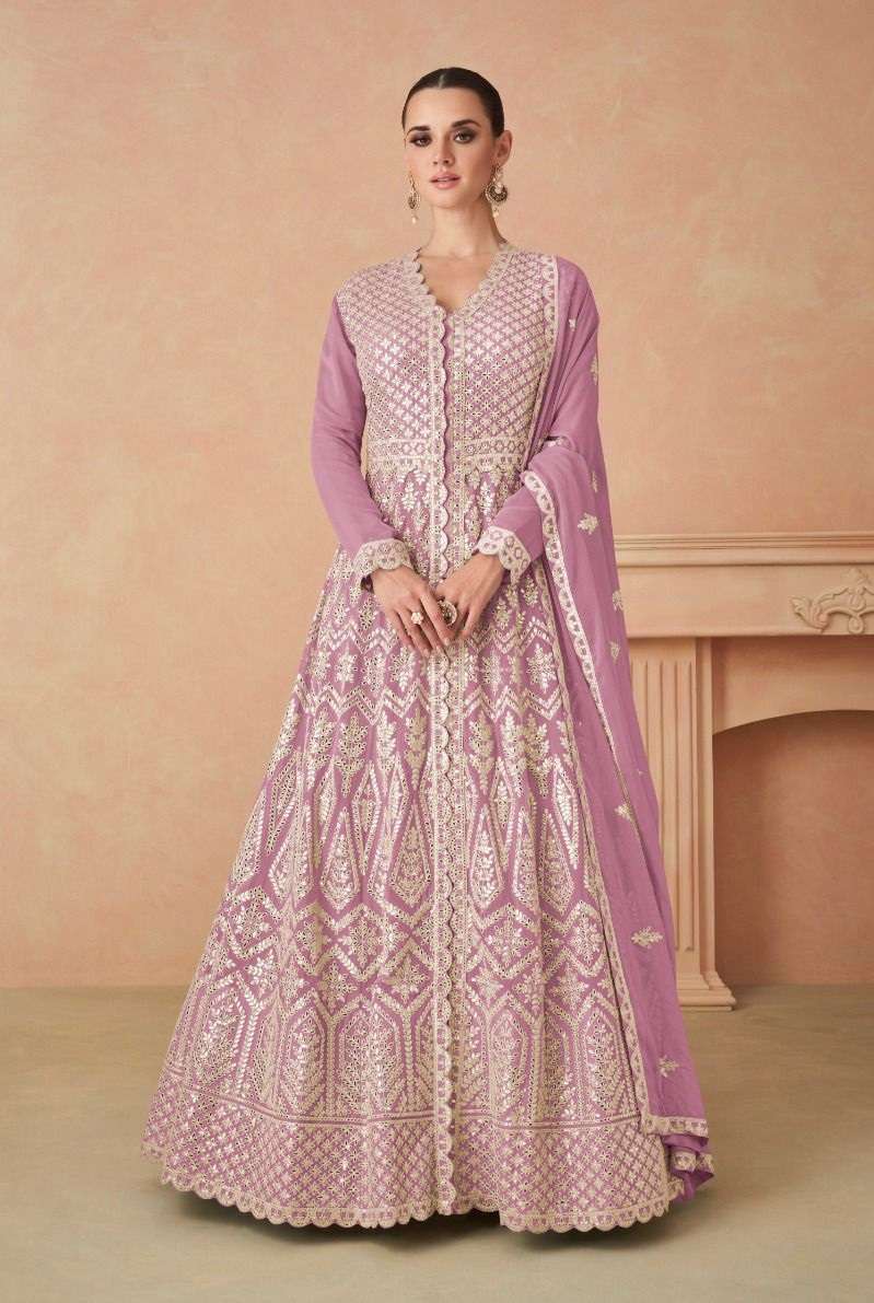 DESIGNER FANCY WEDDING PARTY READY TO WEAR GEORGETTE SILK PINK ANARKALI SALWAR SUIT GOWN GL RIMSHA 7444 B