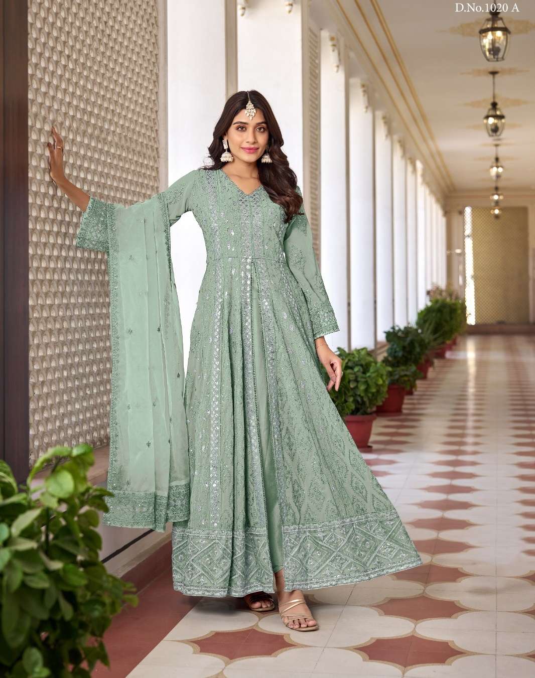 DESIGNER FANCY WEDDING PARTY WEAR ART FAUX GEORGETTE GREEN ANARKALI SALWAR SUIT GOWN DST SABAH 1020 A