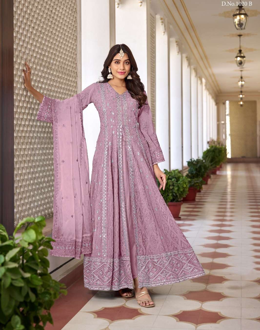 DESIGNER FANCY WEDDING PARTY WEAR ART FAUX GEORGETTE PINK ANARKALI SALWAR SUIT GOWN DST SABAH 1020 B