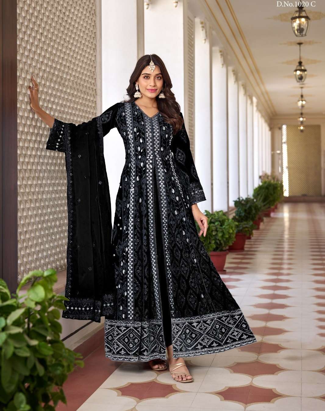 DESIGNER FANCY WEDDING PARTY WEAR ART FAUX GEORGETTE BLACK ANARKALI SALWAR SUIT GOWN DST SABAH 1020 C