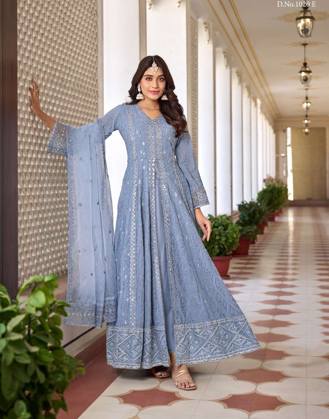 DESIGNER FANCY WEDDING PARTY WEAR ART FAUX GEORGETTE BLUE ANARKALI SALWAR SUIT GOWN DST SABAH 1020 E