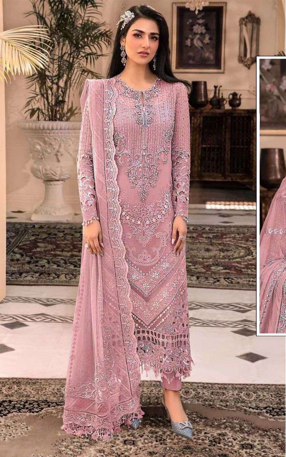 DESIGNER FANCY WEDDING PARTY WEAR FAUX GEORGETTE PINK STRAIGHT SALWAR SUIT CPR 5421 C