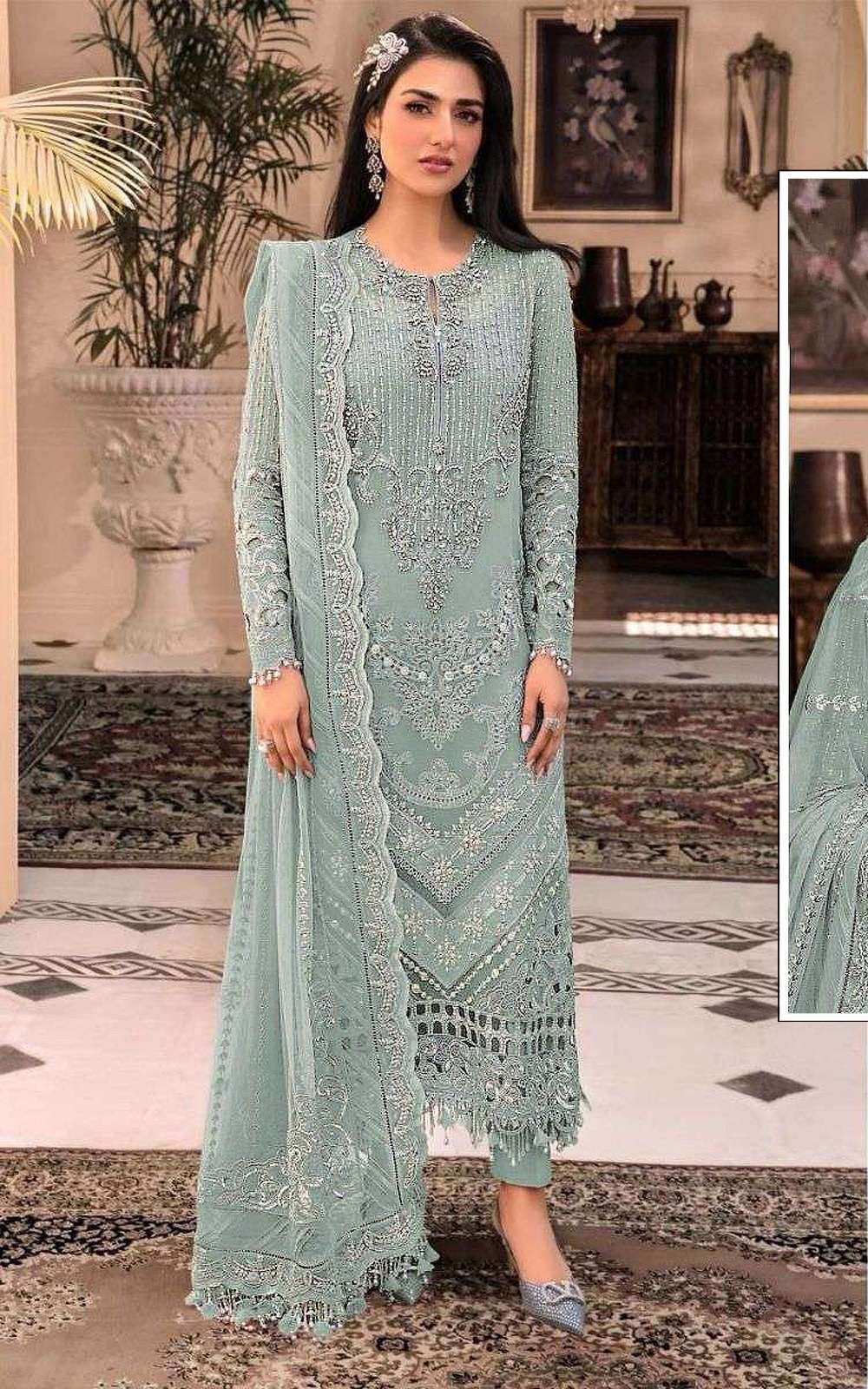 DESIGNER FANCY WEDDING PARTY WEAR FAUX GEORGETTE SKY BLUE STRAIGHT SALWAR SUIT CPR 5421 B