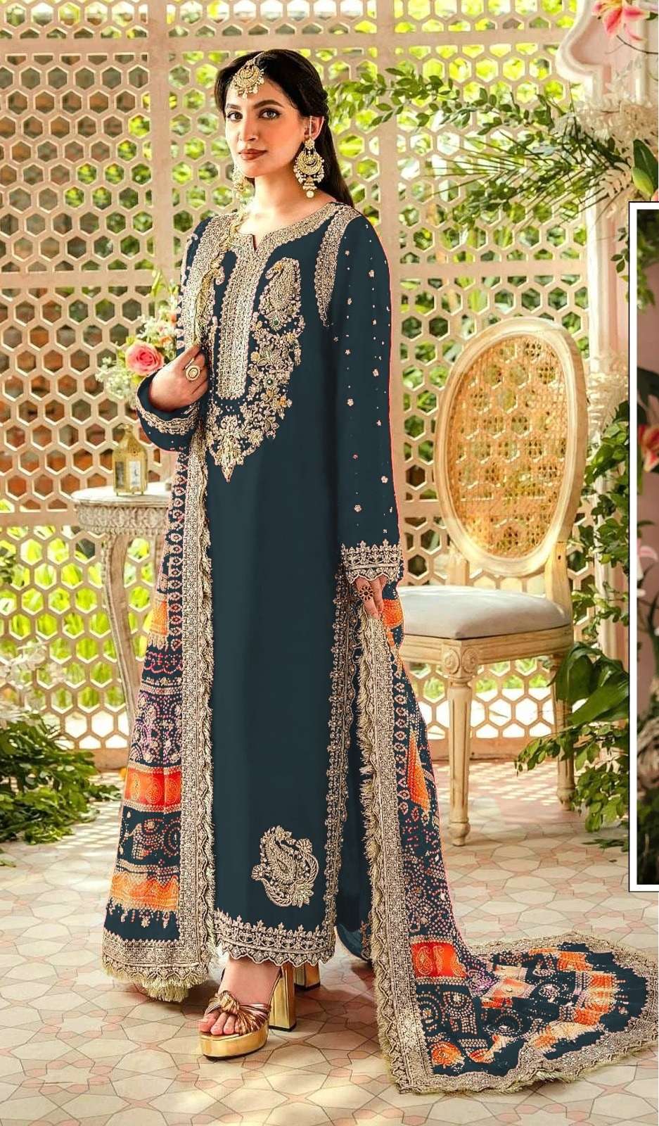 DESIGNER FANCY WEDDING PARTY WEAR GREY GEORGETTE STRAIGHT INDIAN PAKISTANI SALWAR SUIT SRH 1074F