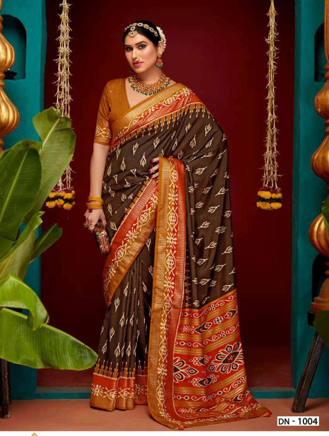 DESIGNER FANCY WEDDING PARTY WEAR INDIAN BROWN PATOLA SILK SAREE COLLECTION SM SHUBHSHREE 1004