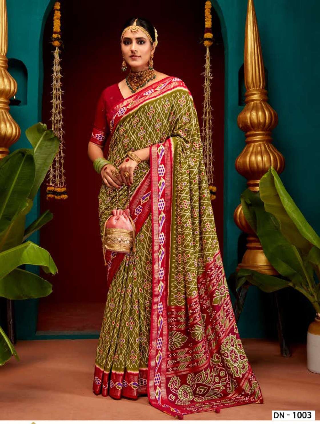 DESIGNER FANCY WEDDING PARTY WEAR INDIAN GREEN PATOLA SILK SAREE COLLECTION SM SHUBHSHREE 1003