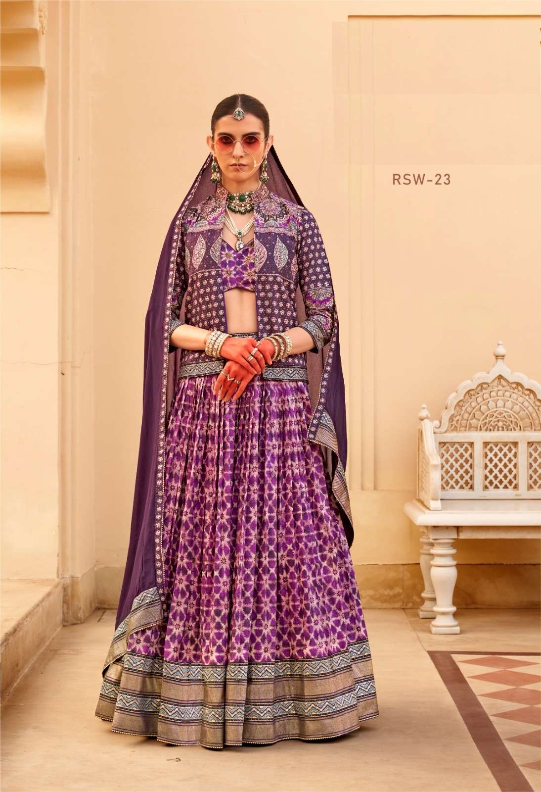 DESIGNER FANCY WEDDING PARTY WEAR INDIAN HEAVY SILK READYMADE PURPLE LEHENGA CHOLI WITH SILK DUPATTA SM RW RADHAKRISHNA 23