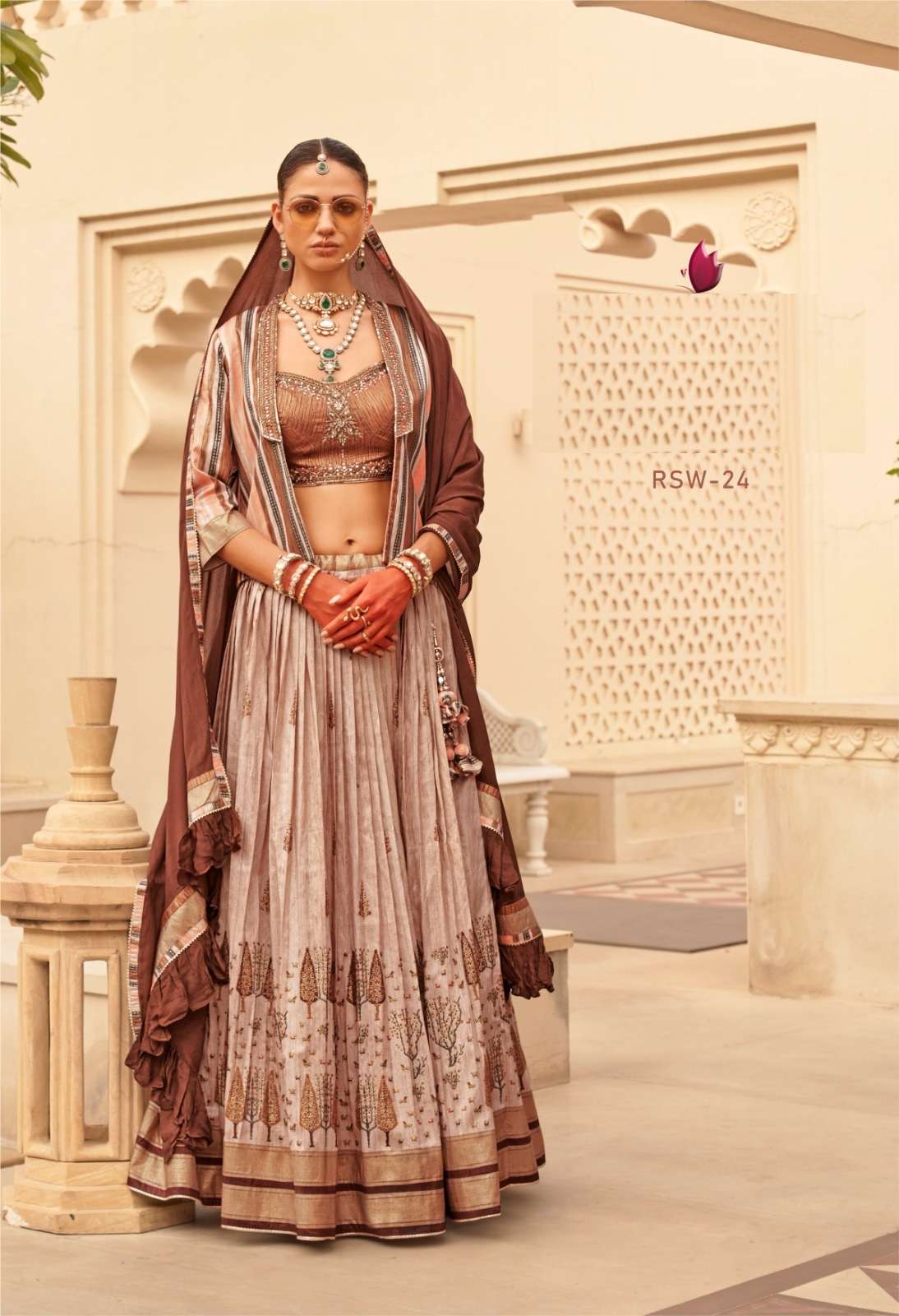 DESIGNER FANCY WEDDING PARTY WEAR INDIAN HEAVY SILK READYMADE BEIGE LEHENGA CHOLI WITH SILK DUPATTA SM RW RADHAKRISHNA 24