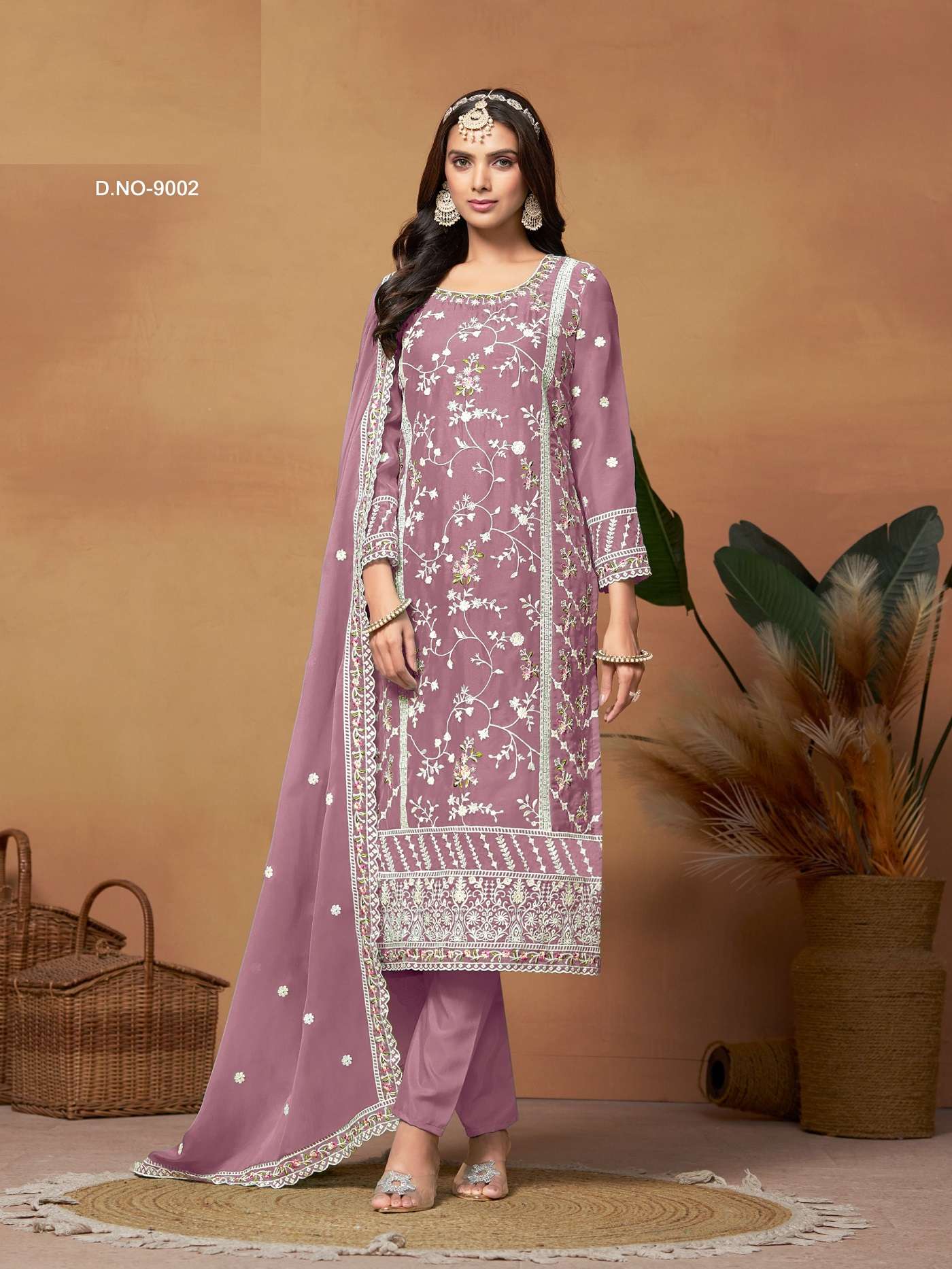 DESIGNER FANCY WEDDING PARTY WEAR INDIAN PAKISTANI PINK SOFT ORGANZA STRAIGHT SALWAR SUIT ANY 9002