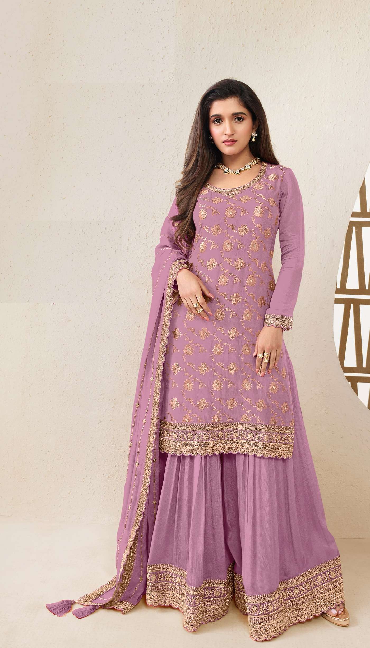 DESIGNER FANCY WEDDING PARTY WEAR INDIAN PINK SHARARA PALAZZO SALWAR SUIT DST KULEESH KARVA 68372