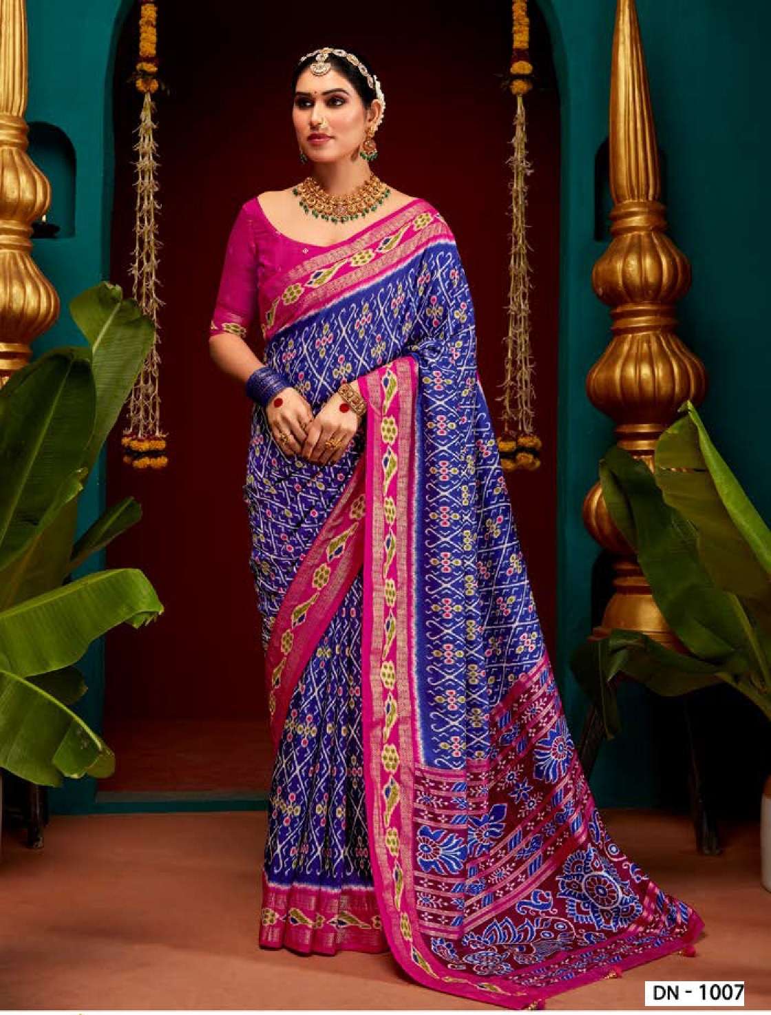 DESIGNER FANCY WEDDING PARTY WEAR INDIAN ROYAL BLUE PATOLA SILK SAREE COLLECTION SM SHUBHSHREE 1007