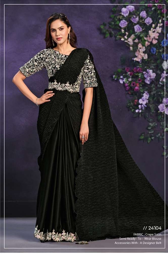 DESIGNER FANCY WEDDING PARTY WEAR INDIAN SATIN SILK BLACK SAREE COLLECTION SM MHTSV MOHMANTHAN 24104