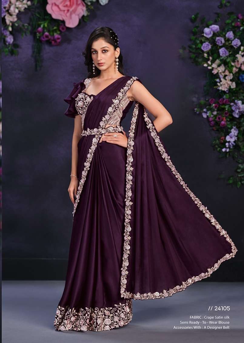 DESIGNER FANCY WEDDING PARTY WEAR INDIAN SATIN SILK WINE SAREE COLLECTION SM MHTSV MOHMANTHAN 24105