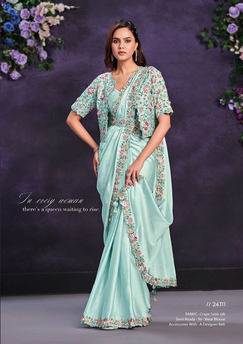 DESIGNER FANCY WEDDING PARTY WEAR INDIAN SATIN SILK SKY BLUE SAREE COLLECTION SM MHTSV MOHMANTHAN 24111