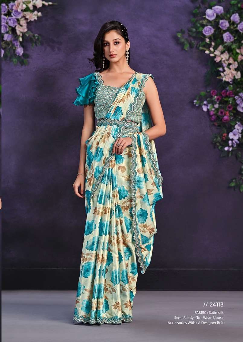 DESIGNER FANCY WEDDING PARTY WEAR INDIAN SATIN SILK BLUE SAREE COLLECTION SM MHTSV MOHMANTHAN 24113