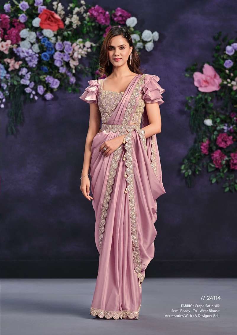 DESIGNER FANCY WEDDING PARTY WEAR INDIAN SATIN SILK LAVENDER SAREE COLLECTION SM MHTSV MOHMANTHAN 24114