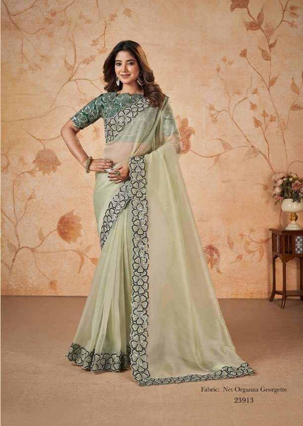 DESIGNER FANCY WEDDING PARTY WEAR INDIAN SILK GREEN SAREE COLLECTION SM MHTSV 23915