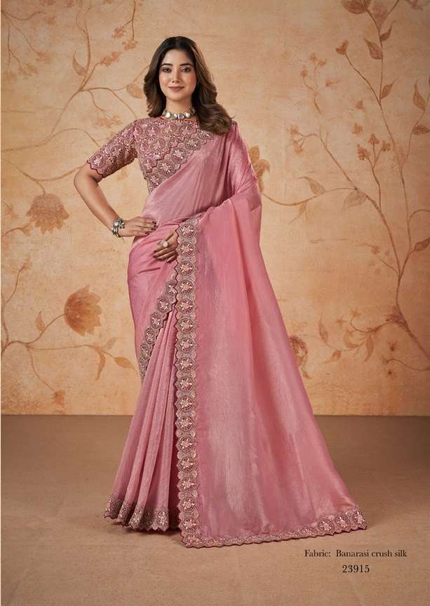 DESIGNER FANCY WEDDING PARTY WEAR INDIAN SILK PINK SAREE COLLECTION SM MHTSV 23915